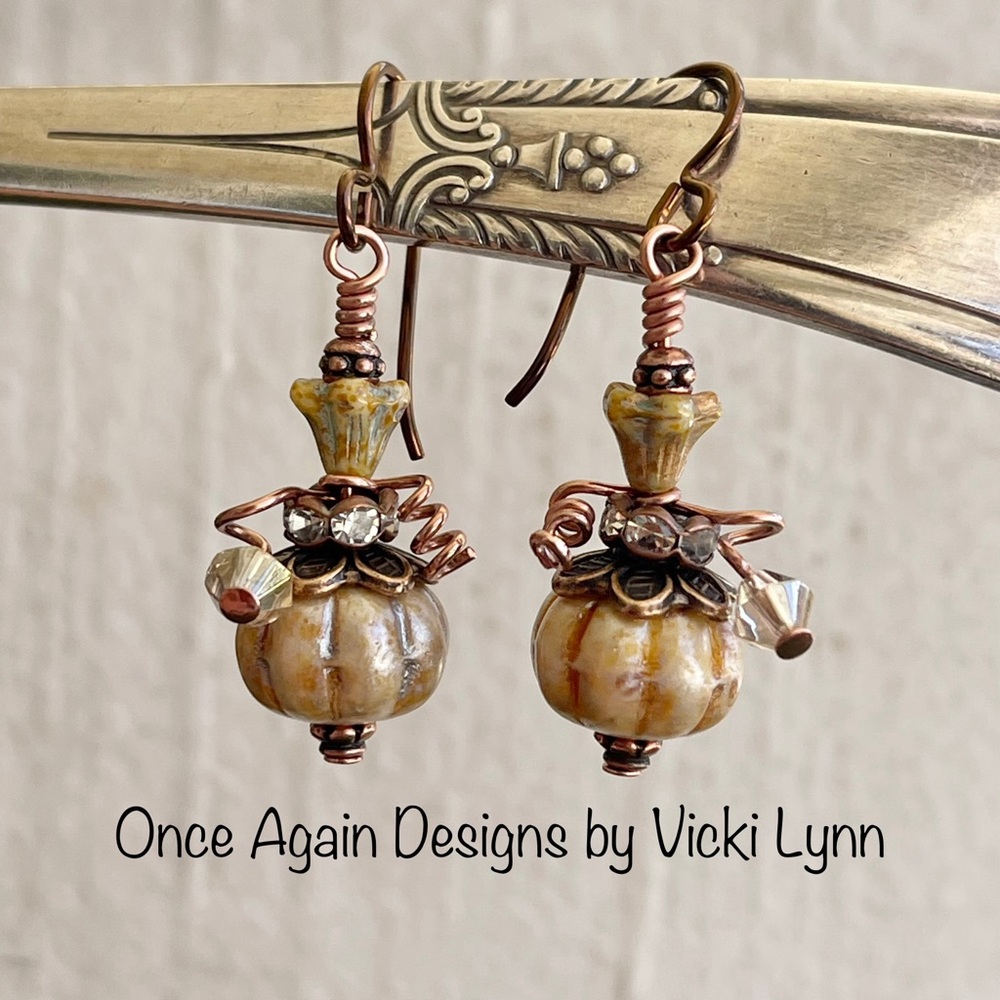 Hand Crafted “Pumpkin Crème Brûlée” Dangle Earrings - Picture 3 of 12